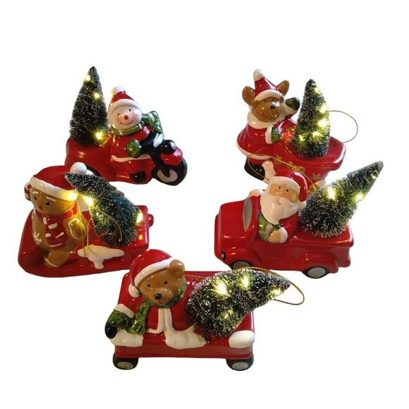 Christmas Light Up Santa Bear Snowman Truck Sleigh Wagon Ornaments Red Cars - Picture 2 of 8